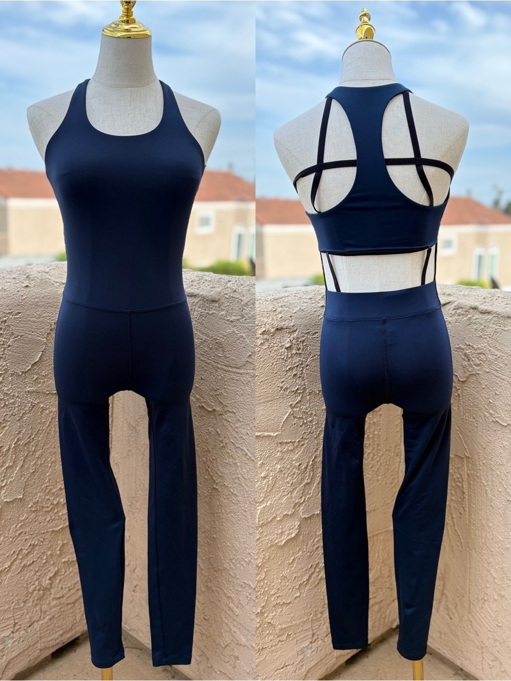 Koral Activewear strappy halter-neck navy blue athleisure jumpsuit size S small